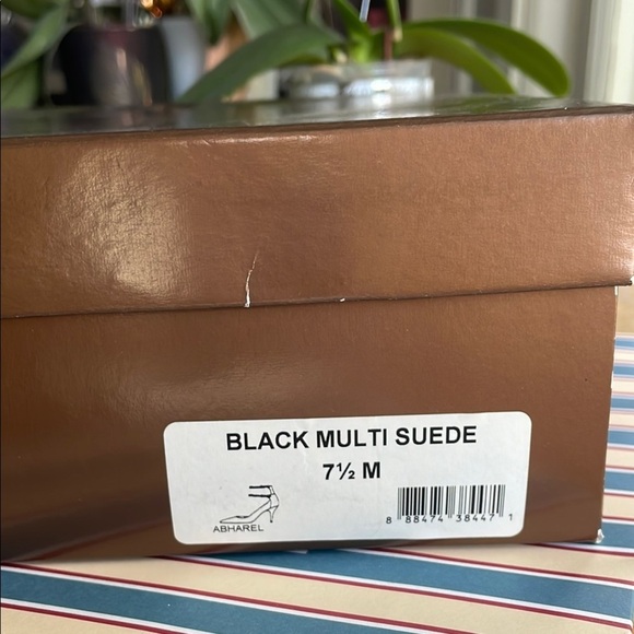 Audrey Brooke Stiletto Heels Suede Patent Trim Pointed Toe Double Strap Black - Picture 13 of 13